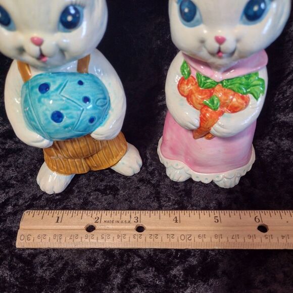 Vintage MCM Pair of Kitsch Anthropomorphic Easter Bunny Rabbit Figurines Japan - Picture 2 of 10